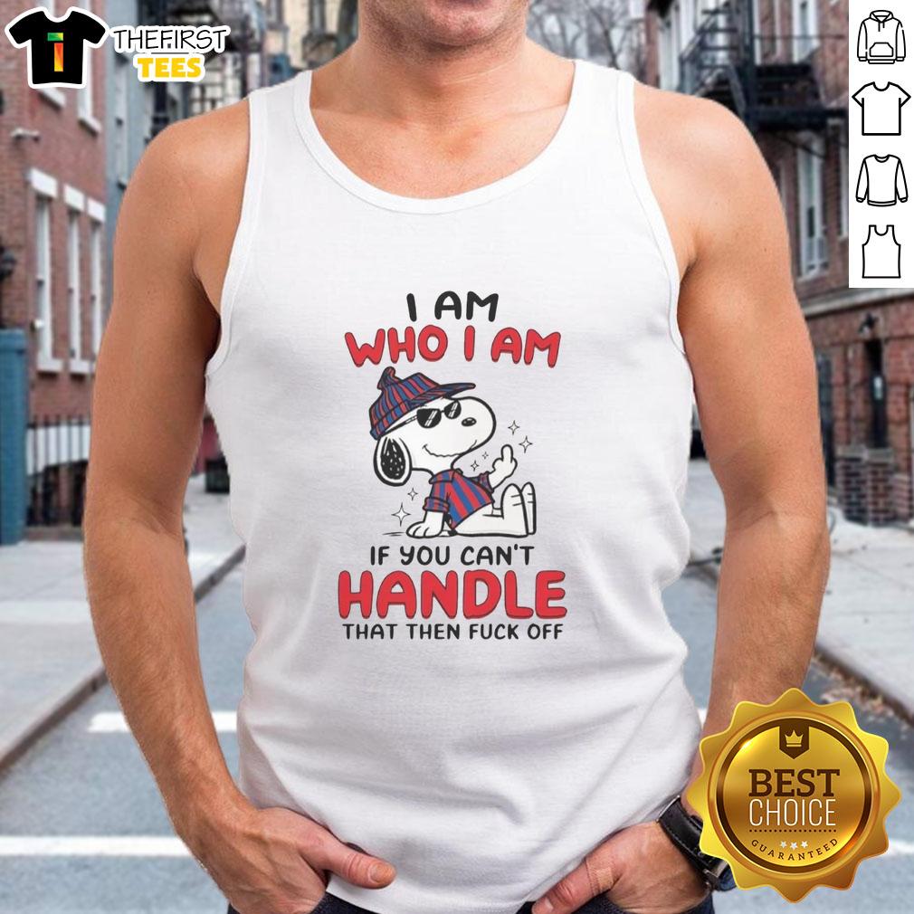 funny-snoopy-i-am-who-i-am-middle-finger-tank-top Funny Snoopy tank top with 'I Am Who I Am' and a middle finger graphic, perfect for casual and quirky outfits.