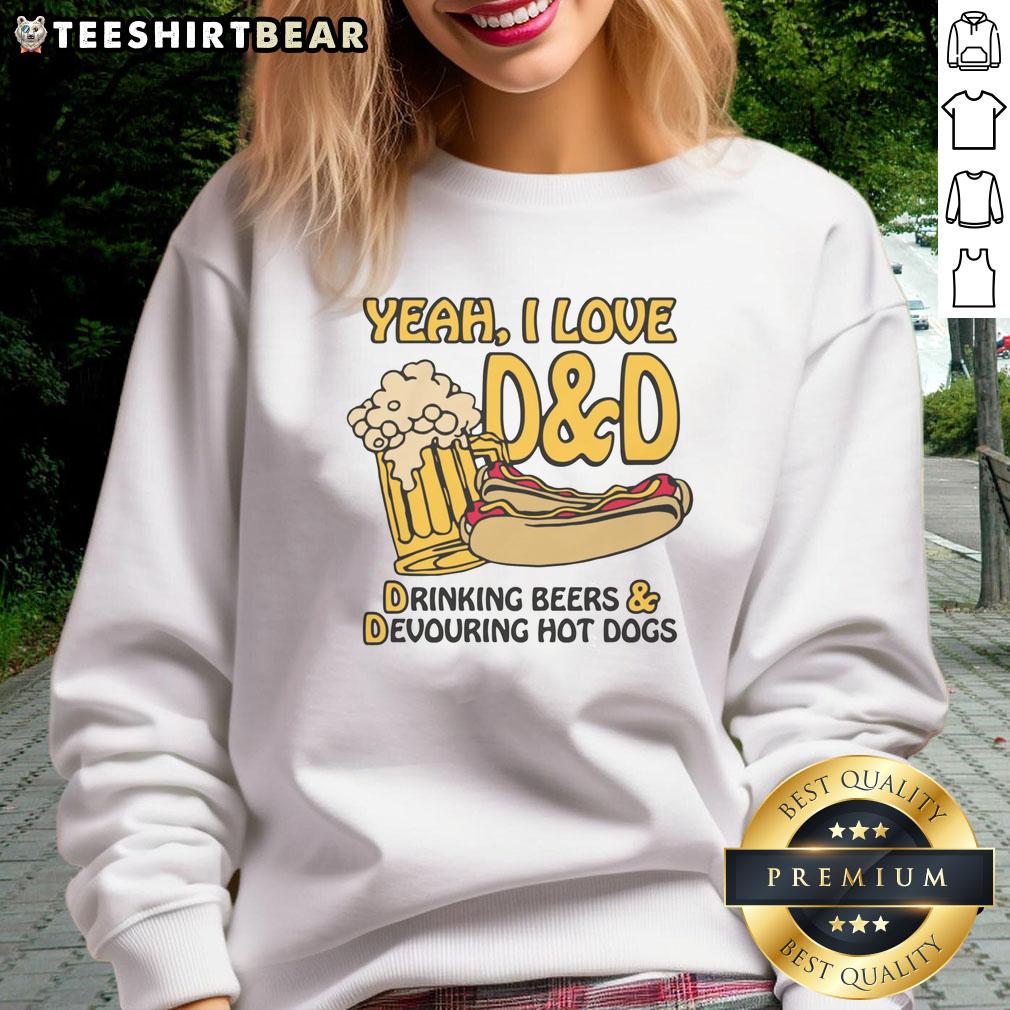 funny-yeah-i-love-dd-drinking-beers-devouring-hot-dogs-sweatshirt Funny sweatshirt featuring 'Yeah I Love DD Drinking Beers Devouring Hot Dogs' design, perfect for casual outings and food lovers.