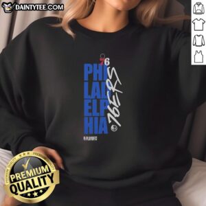 Stylish Philadelphia 76ers playoff NBA 2026 sweatshirt featuring team logo, perfect for fans supporting their team.