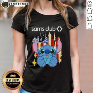 Alt Text: Cute Stitch Like Sam's Club USA Flag Ladies Tee featuring a vibrant American flag design, perfect for patriotic events.