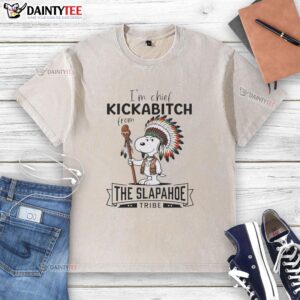 Nice Im Chief Kickabitch Snoopy washed t-shirt featuring a playful Snoopy design and vibrant colors for casual wear.