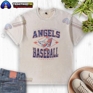 Official Los Angeles Angels Major League Baseball Cooperstown Diamond Washed T-Shirt in vibrant red, perfect for fans.
