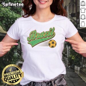Original Brazil Sports Text World Cup Football Ladies Tee featuring a vibrant design perfect for soccer fans.