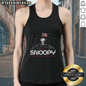 Original Snoopy First Beagle on the Moon 1969 patriotic tank top featuring iconic Snoopy design in red, white, and blue.