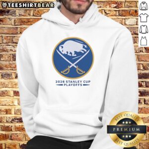 Official Buffalo Sabres Ice Hockey NHL Stanley Cup Playoffs Big Logo Hoodie featuring team colors and emblem.