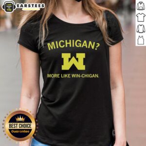 Michigan Wolverines ladies tee featuring 'More Like Winchigan' design, perfect for NCAA fans and game day attire.
