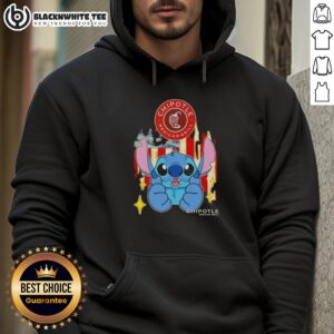 Alt Text: Stylish hoodie featuring a stitch-like design of the USA flag inspired by Chipotle Mexican Grill branding.