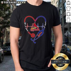 Hot St. Louis Cardinals 'It's A Work Of Heart' T-shirt featuring a stethoscope and heartbeat design for fans.