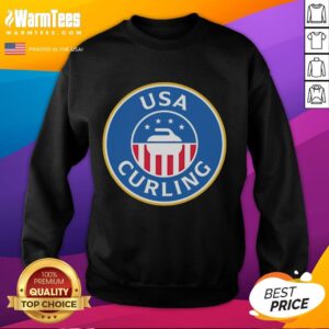 Alt Text: Official USA Curling Winter Olympics sweatshirt featuring bold graphics and cozy design for fans and athletes.