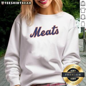 Good New York Mets Meats logo sweatshirt in navy blue, featuring vibrant team colors and a stylish design.