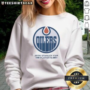 Official Edmonton Oilers Ice Hockey NHL Stanley Cup Playoffs big logo sweatshirt in vibrant team colors.