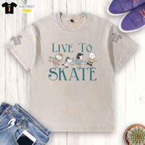 Pretty Peanuts Live to Skate washed t-shirt featuring a vibrant graphic design of skating peanuts.