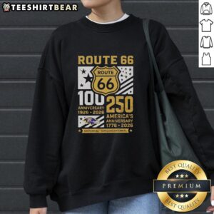 Awesome Baltimore Ravens Route 66 Centennial sweatshirt for 100th Anniversary, celebrating 250 years of America.