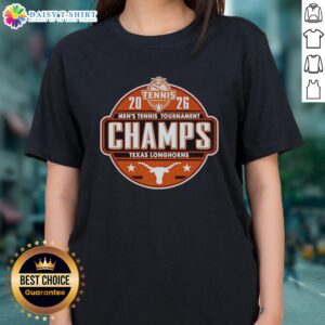Alt Text: 2026 SEC Women's Tennis Tournament Champions logo on a ladies tee featuring Texas Longhorns design.