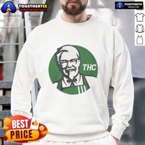 Top KFC X THC logo funny sweatshirt design featuring a playful fusion of fast food and cannabis culture.