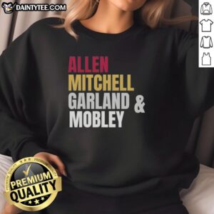 Cleveland Cavaliers Basketball sweatshirt featuring the starting four: Allen, Mitchell, Garland, and Mobley.
