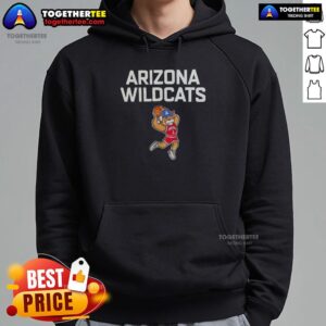 Arizona Wildcats mascot Wilbur wearing a basketball team hoodie, showcasing school spirit and team pride.