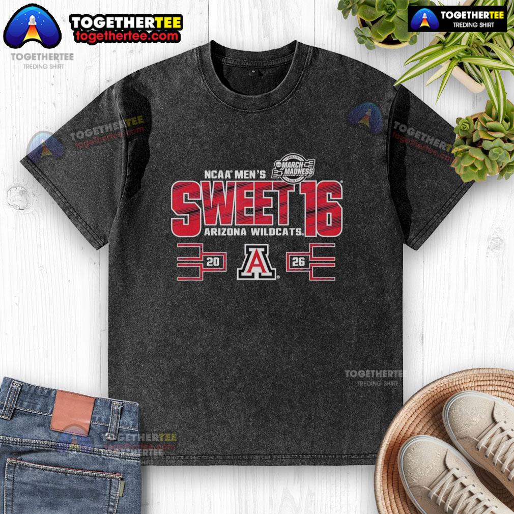 Good Arizona Wildcats NCAA Men's Sweet 16 2026 Men's March Madness Washed T-Shirt Arizona Wildcats NCAA Men's Sweet 16 2026 March Madness washed t-shirt featuring team colors and logo.