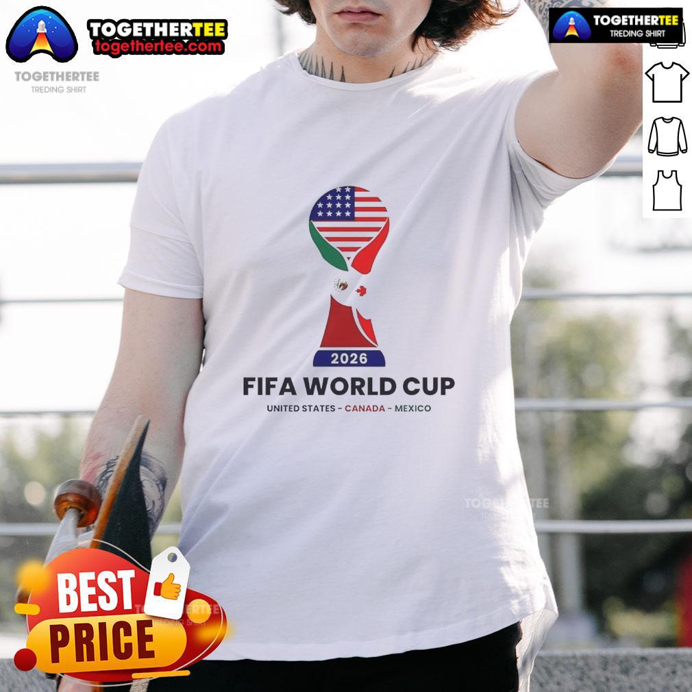 Good Bad Bunny 2026 Fifa World Cup United States Canada Mexico T Shirt Good Bad Bunny 2026 FIFA World Cup T-Shirt featuring USA, Canada, and Mexico flags in vibrant colors.