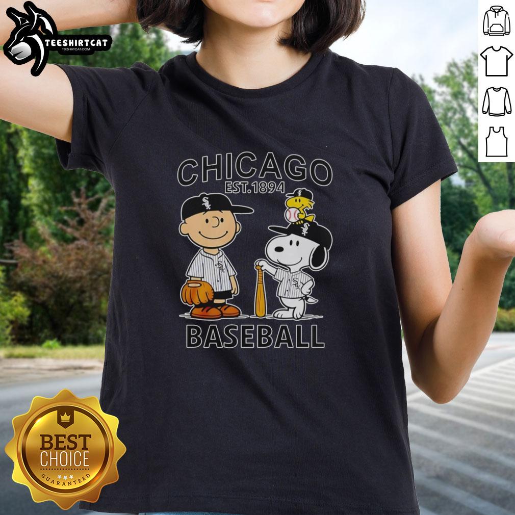 good-charlie-brown-snoopy-and-woodstock-with-chicago-white-sox-baseball-jersey-est-1894-ladies-tee Good Charlie Brown, Snoopy, and Woodstock on a Chicago White Sox baseball jersey tee established 1894 for ladies.