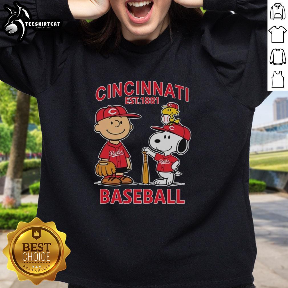 good-charlie-brown-snoopy-and-woodstock-with-cincinnati-reds-baseball-jersey-est-1881-sweatshirt Good Charlie Brown, Snoopy, and Woodstock wearing Cincinnati Reds baseball jersey sweatshirt, est. 1881.