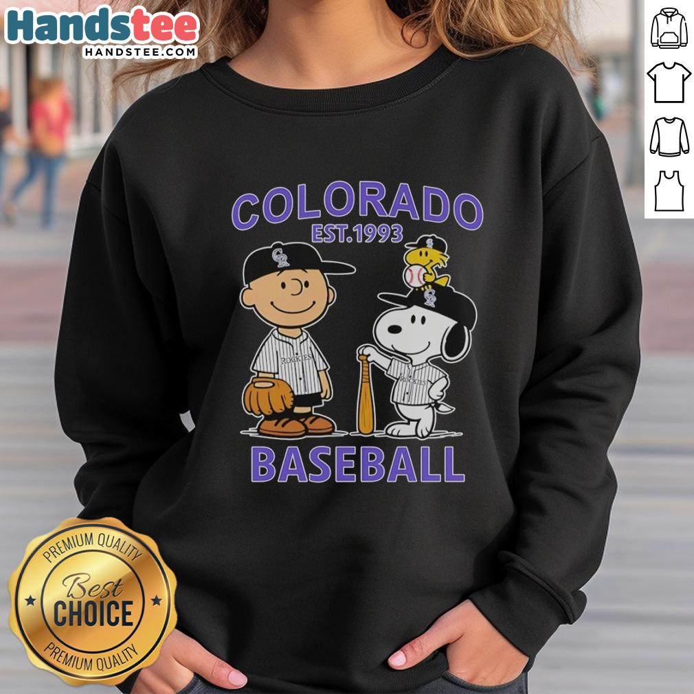 good-charlie-brown-snoopy-and-woodstock-with-colorado-rockies-baseball-jersey-est-1993-sweatshirt Alt Text: Good Charlie Brown, Snoopy, and Woodstock in Colorado Rockies baseball jersey sweatshirt, established 1993.