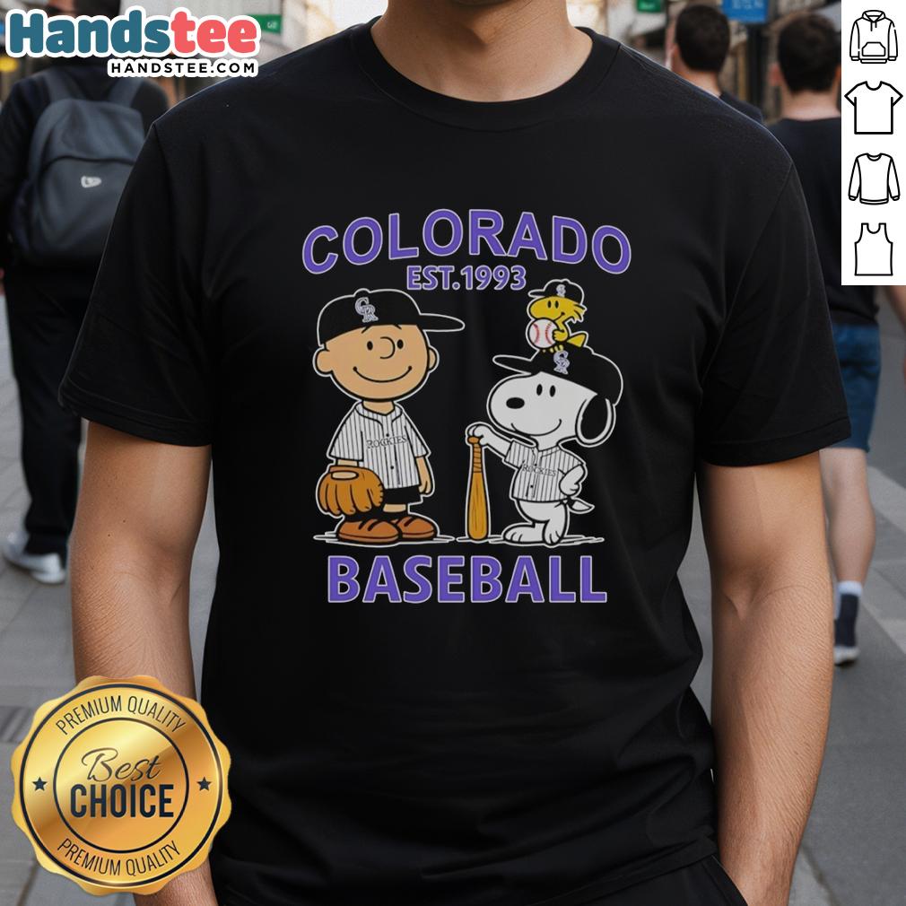 good-charlie-brown-snoopy-and-woodstock-with-colorado-rockies-baseball-jersey-est-1993-t-shirt-1 Good Charlie Brown, Snoopy, and Woodstock wearing a Colorado Rockies baseball jersey T-shirt, established 1993.