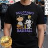 Good Charlie Brown, Snoopy, and Woodstock wearing a Colorado Rockies baseball jersey T-shirt, established 1993.
