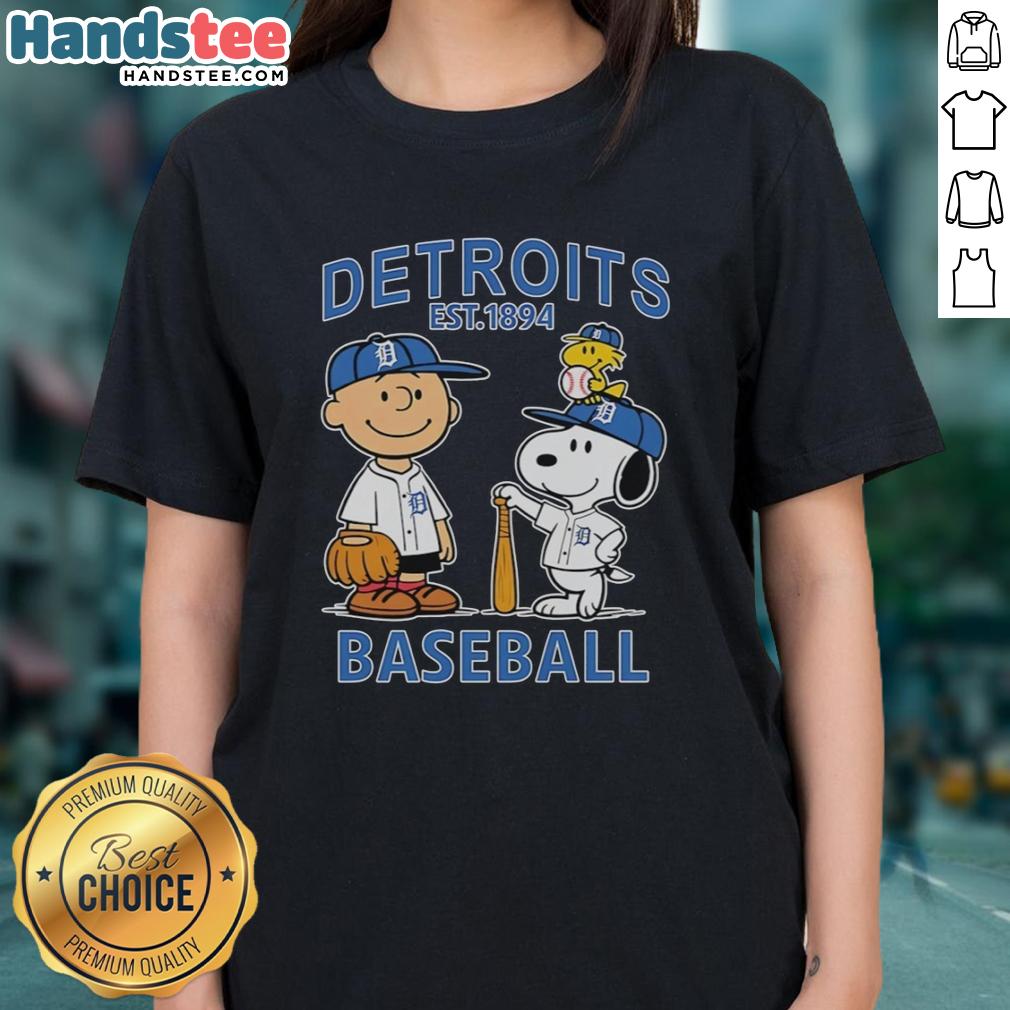 good-charlie-brown-snoopy-and-woodstock-with-detroit-tigers-baseball-jersey-est-1894-ladies-tee Good Charlie Brown, Snoopy, and Woodstock in Detroit Tigers baseball jersey, Est 1894, on a ladies tee shirt.