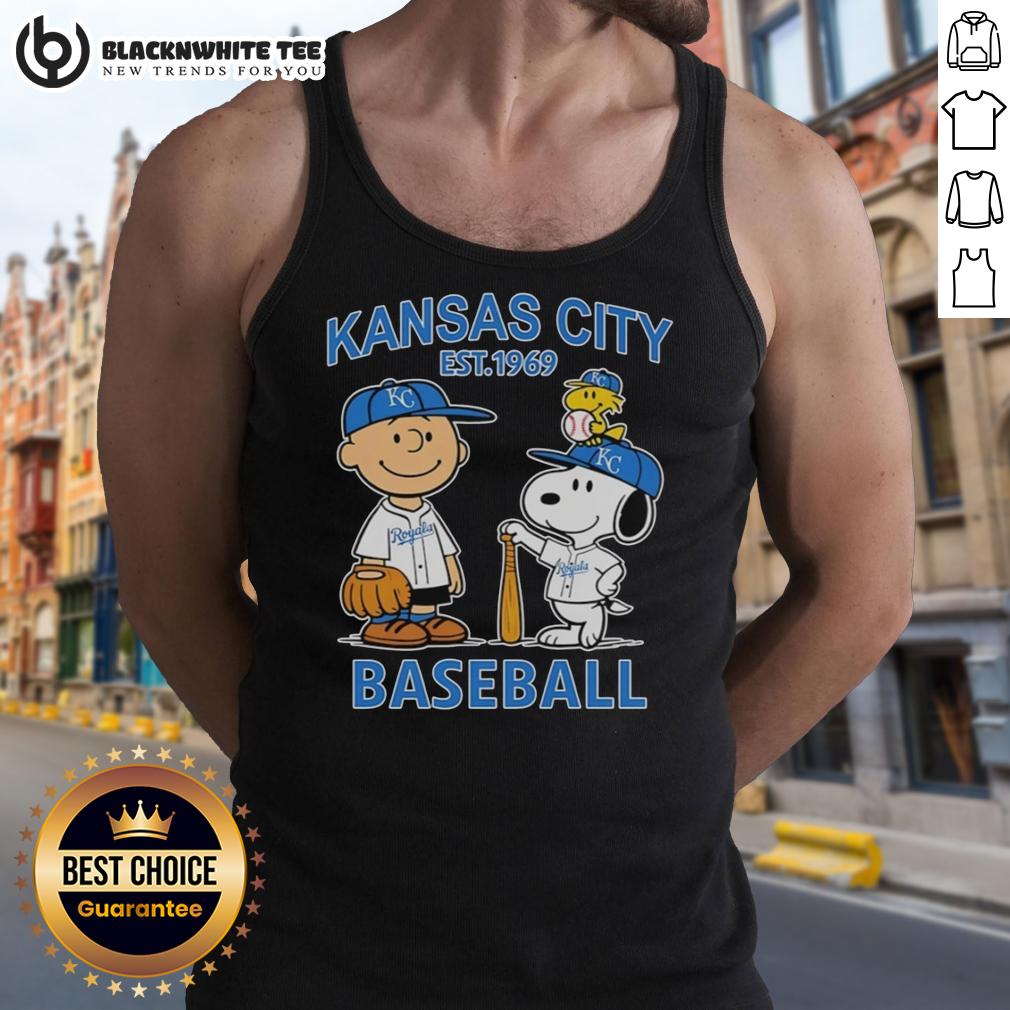 Good Charlie Brown Snoopy And Woodstock With Kansas City Royals Baseball Jersey Est 1969 Tank Top Good Charlie Brown, Snoopy, and Woodstock wearing Kansas City Royals baseball jersey tank top, established 1969.