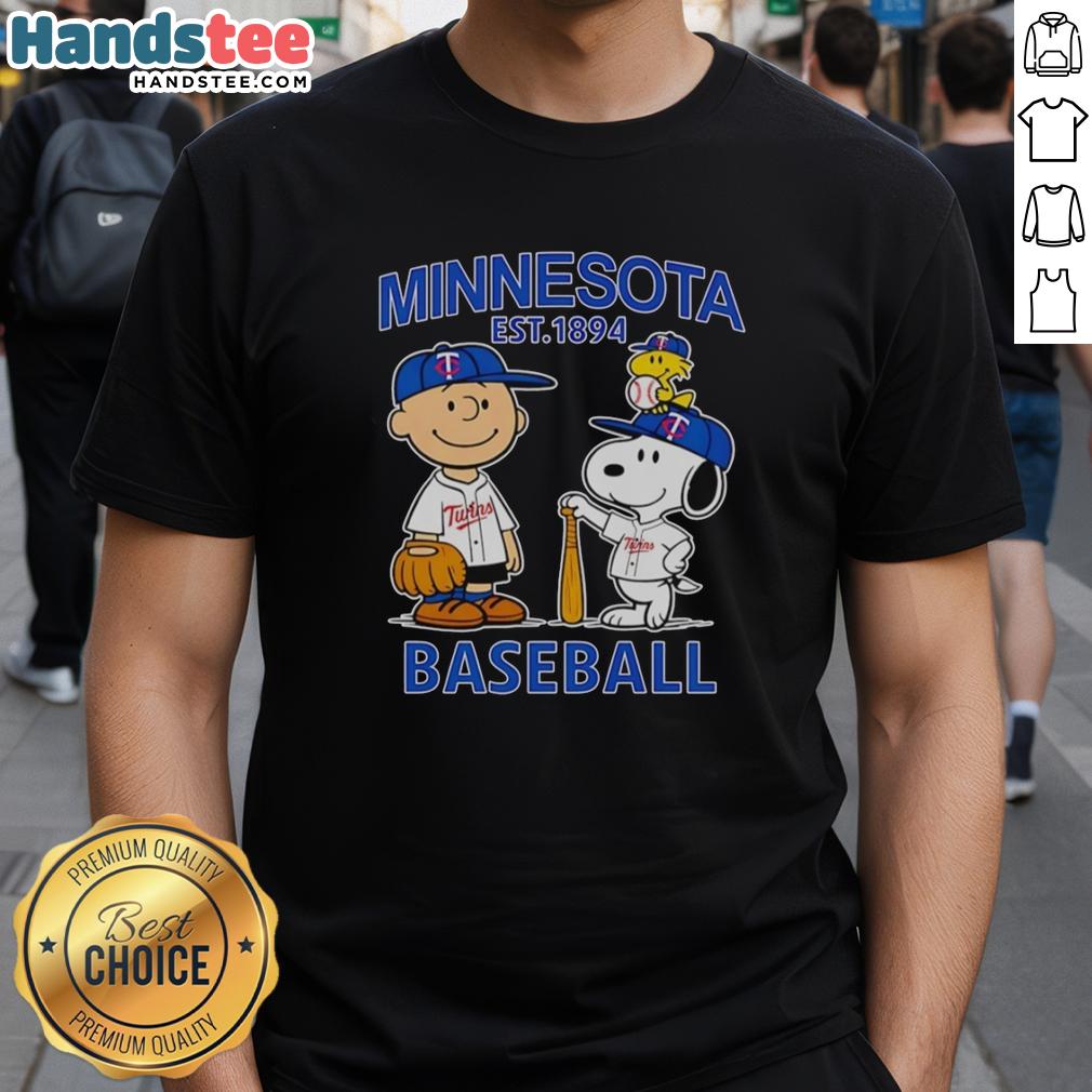 good-charlie-brown-snoopy-and-woodstock-with-minnesota-twins-baseball-jersey-est-1894-t-shirt Alt Text: Good Charlie Brown, Snoopy, and Woodstock wearing Minnesota Twins baseball jersey Est 1894 on a stylish T-shirt.