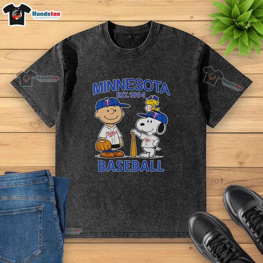 good-charlie-brown-snoopy-and-woodstock-with-minnesota-twins-baseball-jersey-est-1894-washed-t-shirt Alt Text: Good Charlie Brown, Snoopy, and Woodstock wearing a Minnesota Twins baseball jersey, Est. 1894, on a washed t-shirt.