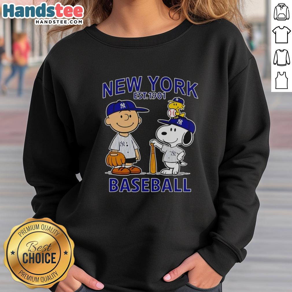 good-charlie-brown-snoopy-and-woodstock-with-new-york-yankees-baseball-jersey-est-1901-sweatshirt Alt Text: Good Charlie Brown, Snoopy, and Woodstock in New York Yankees baseball jersey sweatshirt, est. 1901.