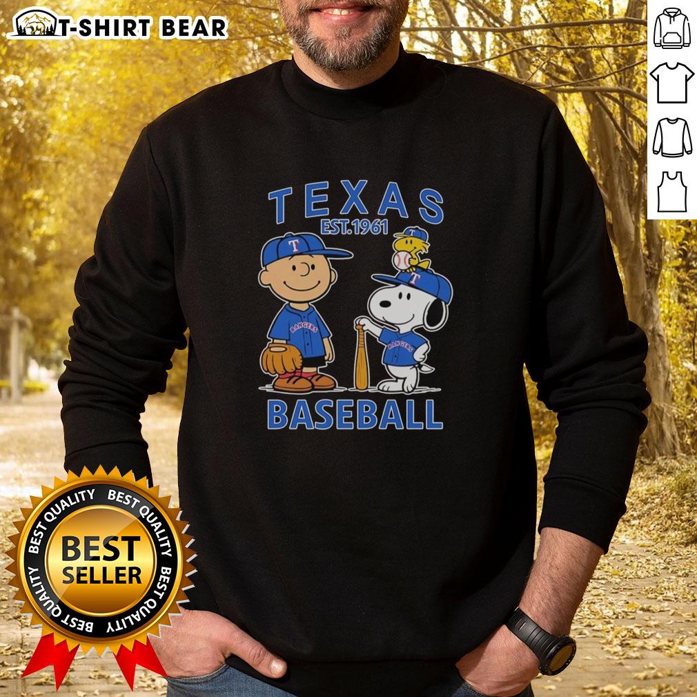 Good Charlie Brown Snoopy And Woodstock With Texas Rangers Baseball Jersey Est 1961 Sweatshirt Good Charlie Brown, Snoopy, and Woodstock in Texas Rangers baseball jersey sweatshirt, est. 1961, perfect for fans.