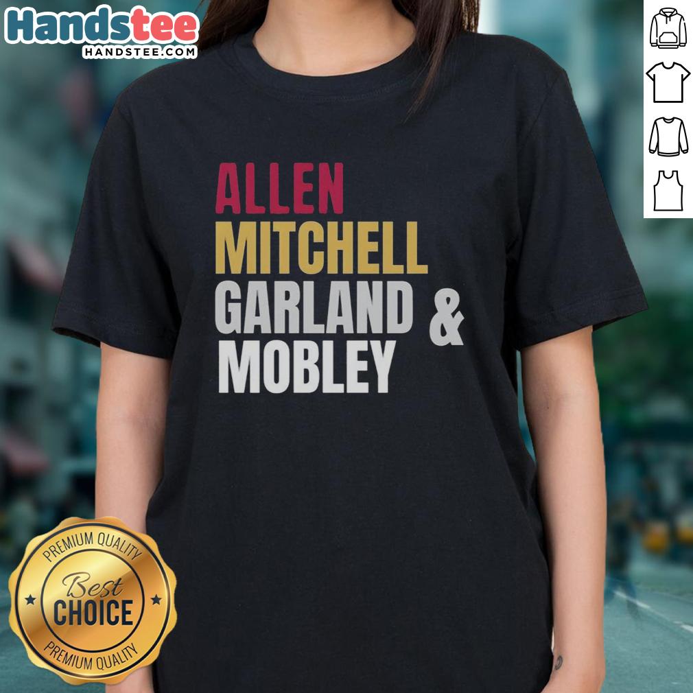 good-cleveland-cavaliers-basketball-starting-four-allen-mitchell-garland-and-mobley-ladies-tee Cleveland Cavaliers basketball starting four: Allen, Mitchell, Garland, and Mobley on a stylish ladies tee.