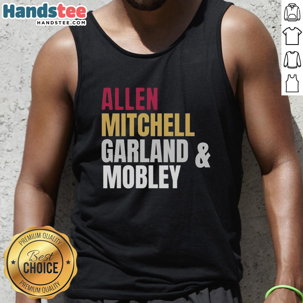 good-cleveland-cavaliers-basketball-starting-four-allen-mitchell-garland-and-mobley-tank-top Cleveland Cavaliers starting four: Allen, Mitchell, Garland, Mobley in tank tops showcasing team spirit and unity.