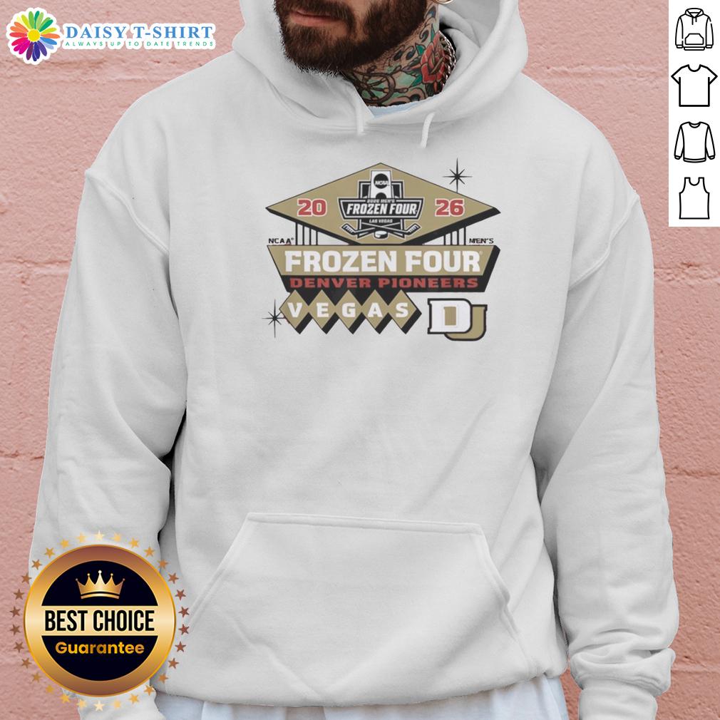 Good Denver Pioneers Ncaa Frozen Four 2026 Men'S Hockey In Vegas Hoodie Good Denver Pioneers NCAA Frozen Four 2026 Men's Hockey in Vegas hoodie featuring team colors and logo.