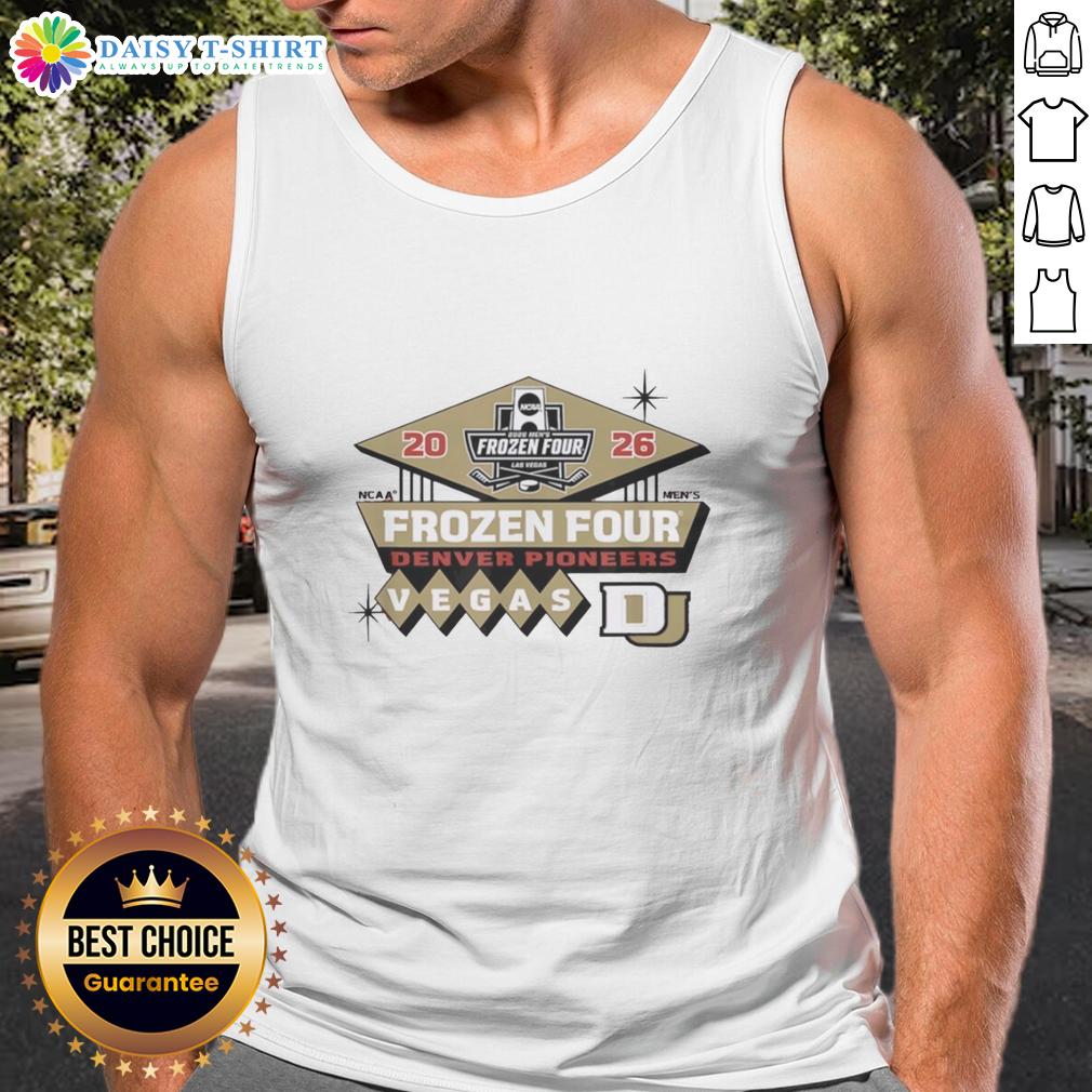 Good Denver Pioneers Ncaa Frozen Four 2026 Men'S Hockey In Vegas Tank Top Good Denver Pioneers NCAA Frozen Four 2026 Men's Hockey tank top featuring vibrant team colors and logo in Vegas style.