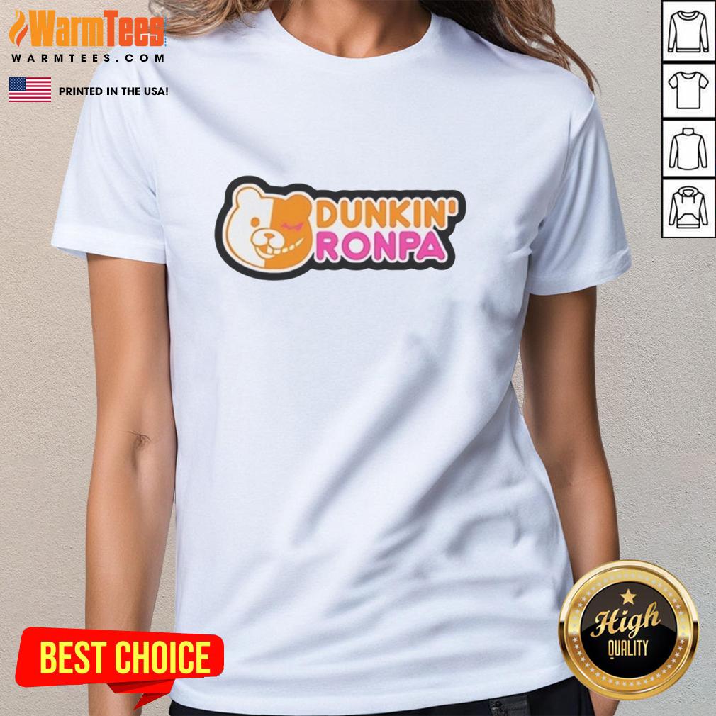 good-dunkin-ronpa-logo-parody-ladies-tee Good Dunkin Ronpa logo parody ladies tee featuring vibrant colors and playful design for fans of the series.