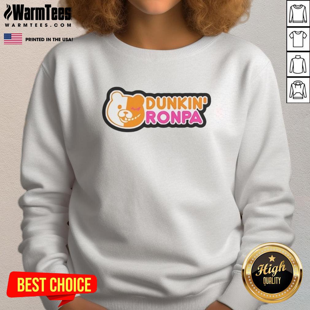 good-dunkin-ronpa-logo-parody-sweatshirt Good Dunkin Ronpa logo parody sweatshirt featuring a playful design blending iconic elements from Dunkin' and Danganronpa.