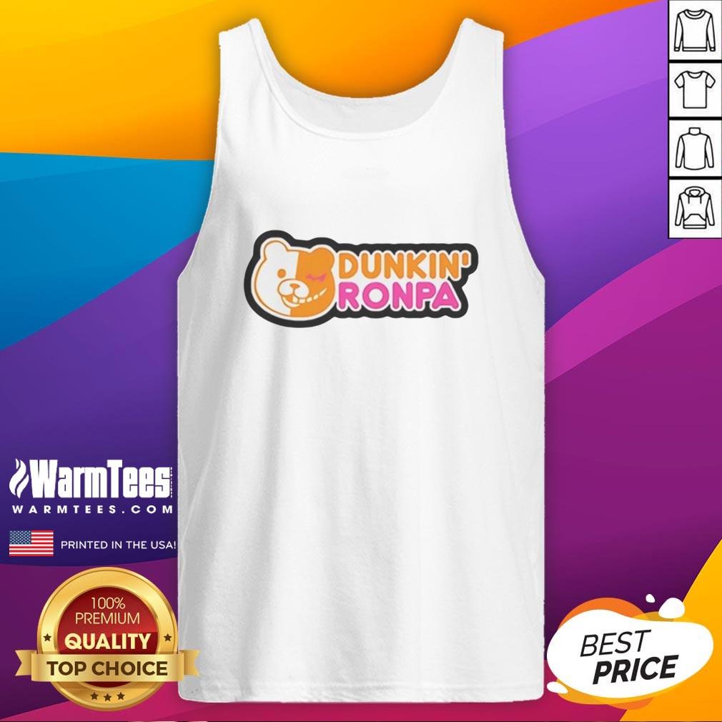 good-dunkin-ronpa-logo-parody-tank-top Good Dunkin Ronpa logo parody tank top featuring a playful design inspired by the popular game.