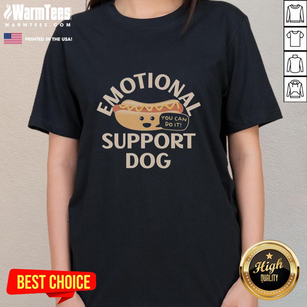good-emotional-support-dog-hot-dog-ladies-tee Good emotional support dog design on a hot dog ladies tee, perfect for dog lovers and supportive pet enthusiasts.
