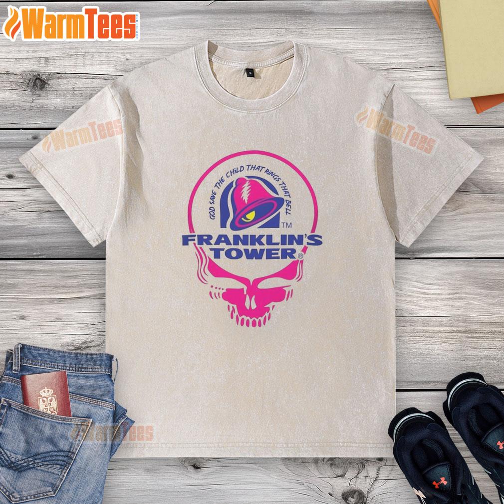 good-franklins-tower-god-the-child-that-rings-that-bell-washed-t-shirt Good Franklin's Tower God The Child That Rings That Bell washed t-shirt displayed on a hanger, showcasing vibrant design.