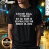 Humorous t-shirt design saying 'Good I Did Not Steal 12 Tons Of Kit Kat Bars In Central Italy' for fun and quirky fashion.