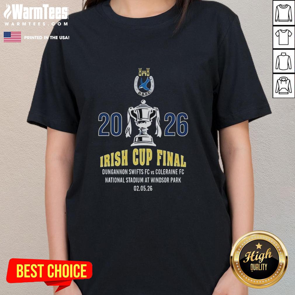 good-irish-cup-final-dungannon-swifts-fc-2026-ladies-tee Alt Text: Dungannon Swifts FC Ladies Tee for the 2026 Good Irish Cup Final, featuring team colors and logo.