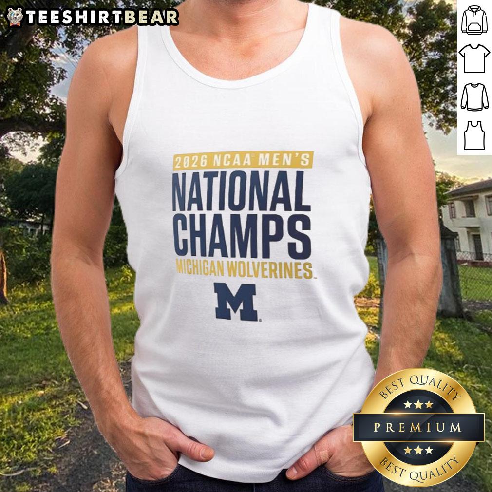 good-mens-basketball-national-champions-michigan-wolverines-2026-tank-top Alt Text: Men's basketball national champions 2026 tank top featuring Michigan Wolverines logo and design.