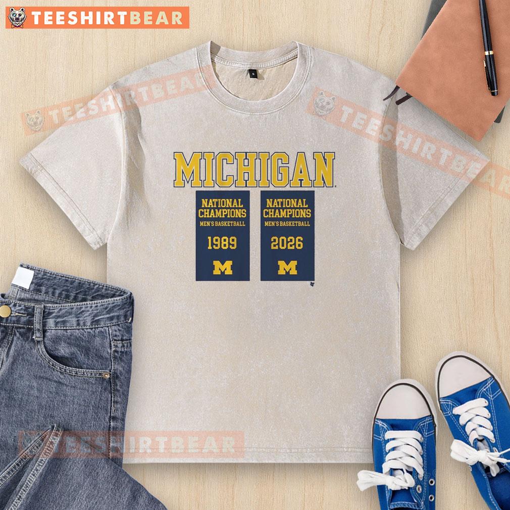 good-michigan-wolverines-mbb-2026-national-champions-banners-washed-t-shirt Good Michigan Wolverines MBB 2026 National Champions Banners Washed T-Shirt featuring team colors and logo.