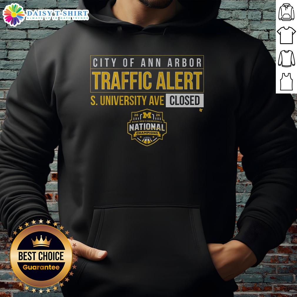 Good Michigan Wolverines MBB 2026 National Champions S. University Ave Closed Hoodie Good Michigan Wolverines MBB 2026 National Champions hoodie displayed on S. University Ave, celebrating team victory.