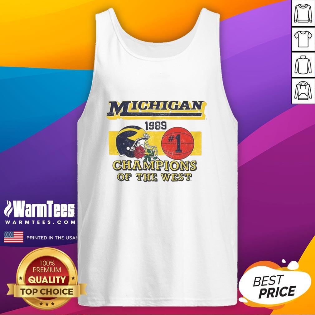 good-michigan-wolverines-ncaa-1989-champions-of-the-west-vintage-tank-top Vintage Michigan Wolverines NCAA 1989 Champions of the West tank top showcasing iconic team colors and logo.