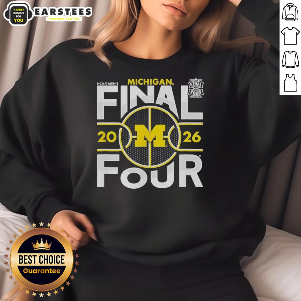 good-michigan-wolverines-ncca-final-four-2026-mens-march-madness-sweatshirt Good Michigan Wolverines NCAA Final Four 2026 men's March Madness sweatshirt in navy blue with bold logo design.